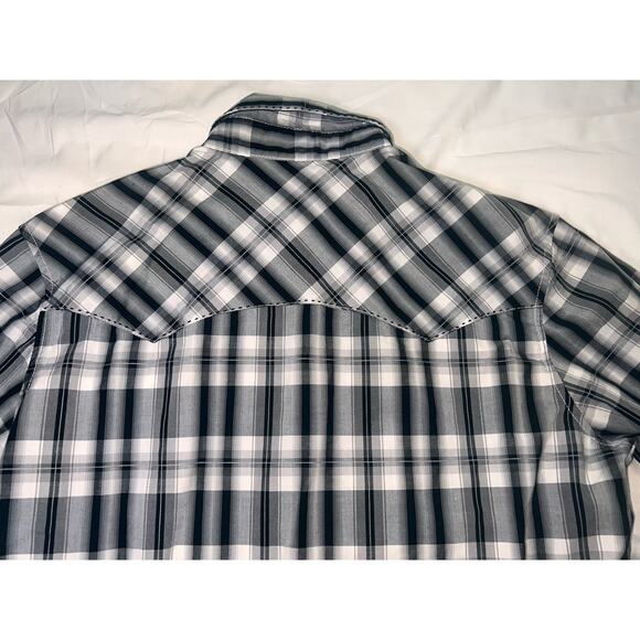 Wrangler Western Shirt Mens Size S Black White Plaid Snap Buttons Retro Cowboy - Picture 9 of 11